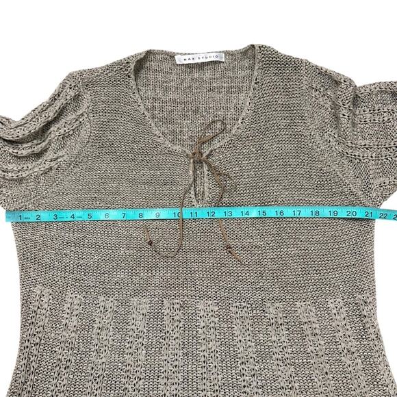 Vintage 90’s Max Studio Boho Tan Knit Long Sleeve Fringe Hem Long Sleeve Top M/L - Picture 12 of 16